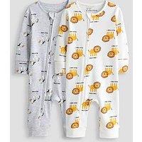 The Very Collection Baby Boy 2 Pack Zip Through Safari Sleepsuit - White
