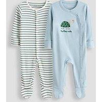 The Very Collection Baby Boys 3 Pack Sea Life Stripe Sleepsuit - Blue