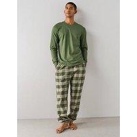 The Very Collection Pure Cotton T-Shirt & Brushed Check Pyjama Set - Dark Green