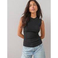 The Very Collection Ruched Side Ribbed Vest - Black