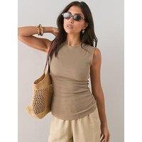 The Very Collection Ruched Side Ribbed Vest - Stone