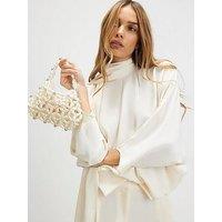 River Island Flower Pearl Beaded Grab Bag - Cream