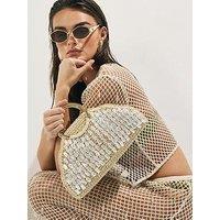 River Island Pearl Raffia Handle Grab - Cream