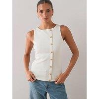 The Very Collection Gold Button Ribbed Tank Top - Cream