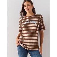 The Very Collection Womens Oversized New York Graphic Striped T-Shirt - Brown