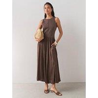 The Very Collection Jersey Knit Woven Mix Midi Dress - Brown