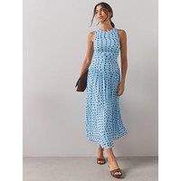 The Very Collection Printed Ruched Mesh Dress - Blue