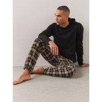 The Very Collection Mens Hoodie & Cuffed Check Jogger Pyjamas - Dark Brown