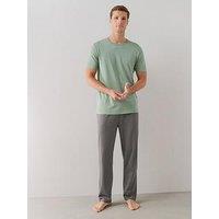 The Very Collection Essential Short Sleeve T-Shirt & Trouser Pyjama Set - Sage/Grey