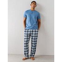 The Very Collection Cosy Checked Trouser & T-Shirt Set - Blue/Ecru