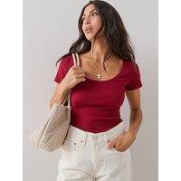 The Very Collection Stretch Rib Scoop Neck T-Shirt - Burgundy