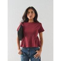 The Very Collection Peplum Cotton T-Shirt - Burgundy