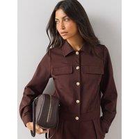 The Very Collection Womens Structured Button-Up Stretch Jersey Jacket - Brown