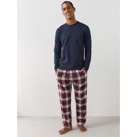 The Very Collection Mens 100% Cotton Checked Long Sleeve Pyjama Set - Red/Navy