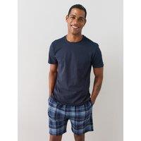 The Very Collection Mens Pure Cotton Checked Short Pyjama Set - Navy