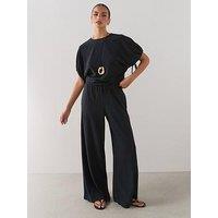 The Very Collection Textured Wide Leg Trouser Co-Ord - Navy