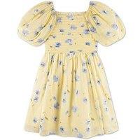 Abercrombie & Fitch Girls Emerson Gauze Puff Sleeve Dress - Yellow