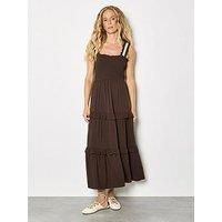 Apricot Smocked Tierred Crochet Dress