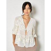 Apricot Embroidered Chiffon Peplum Top