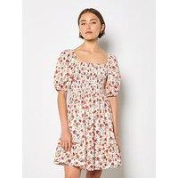 Apricot Puff Slv Mini Poplin Dress