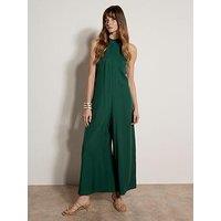 Apricot Linen Mix Halter Neck Jumpsuit