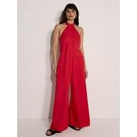 Apricot Linen Mix Halter Neck Jumpsuit