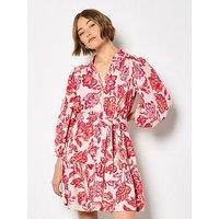 Apricot Boho Painterly Sarsa Print Dress