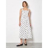 Apricot Polka Dot A-Line Midi Dress