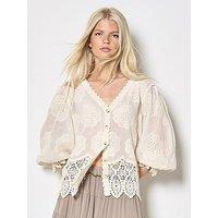 Apricot Embroidered Daisies Lace Hem Top