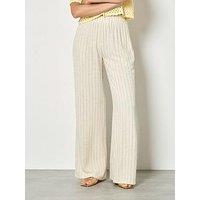 Apricot Pinstripe Linen Wide Leg Trouser