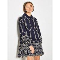 Apricot Two Tone Broderie Swing Shirt Dress