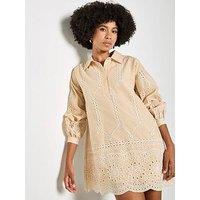 Apricot Two Tone Broderie Swing Shirt Dress