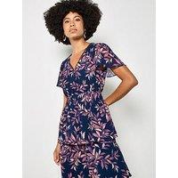 Apricot Tiered Leaf Print Dress