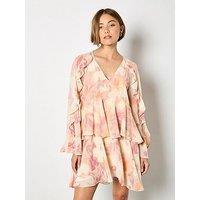 Apricot Printed Ruffle Baby Doll Dress