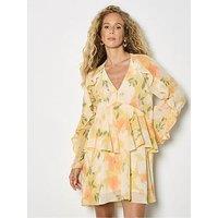 Apricot Printed Ruffle Baby Doll Dress
