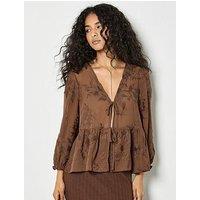 Apricot Embroidered Chiffon Peplum Top