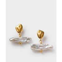 Katie Loxton Sol Pearl T-Bar Earrings , Gold Coated , 1.5Cm X 2Cm X 0.2Cm