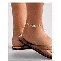 Katie Loxton Sol Pearl Anklet , Gold Coated , 23Cm + 3Cm Extender