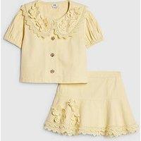 River Island Older Girls Flower Pearl Skirt Set - Yellow
