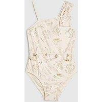 River Island Older Girls Foil Shell Swimsuit - Cream