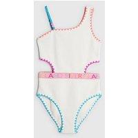 River Island Older Girls Textured Asymmetric Swimsuit - White