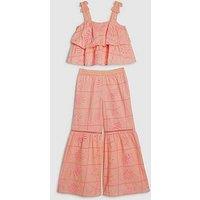 River Island Older Girls Tiered Broderie Top Set - Coral