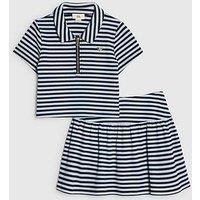 River Island Older Girls Stripe Polo Shirt And Skirt Set - Blue