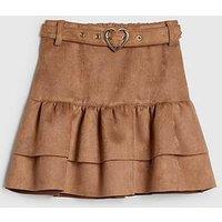 River Island Older Girls Faux Suede Heart Belted Skirt - Brown