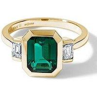 Created Brilliance Astrid 9Ct Yellow Gold Created Emerald And 0.50Ct Tw. Lab Grown Diamond Trilogy Ring