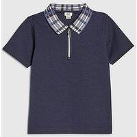 River Island Older Boys Check Collar Polo Shirt - Navy