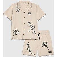 River Island Older Boys Embroidered Back Print Summer Mode Swim Set - Cream - Beige
