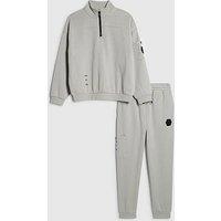 River Island Older Boys Funnel Badge Sweatshirt Set - Light Green