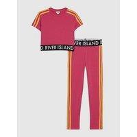 River Island Older Girls Branded Side Stripe Legging Set - Pink