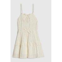 River Island Mini Girls Tiered Shimmer Dress - Cream
